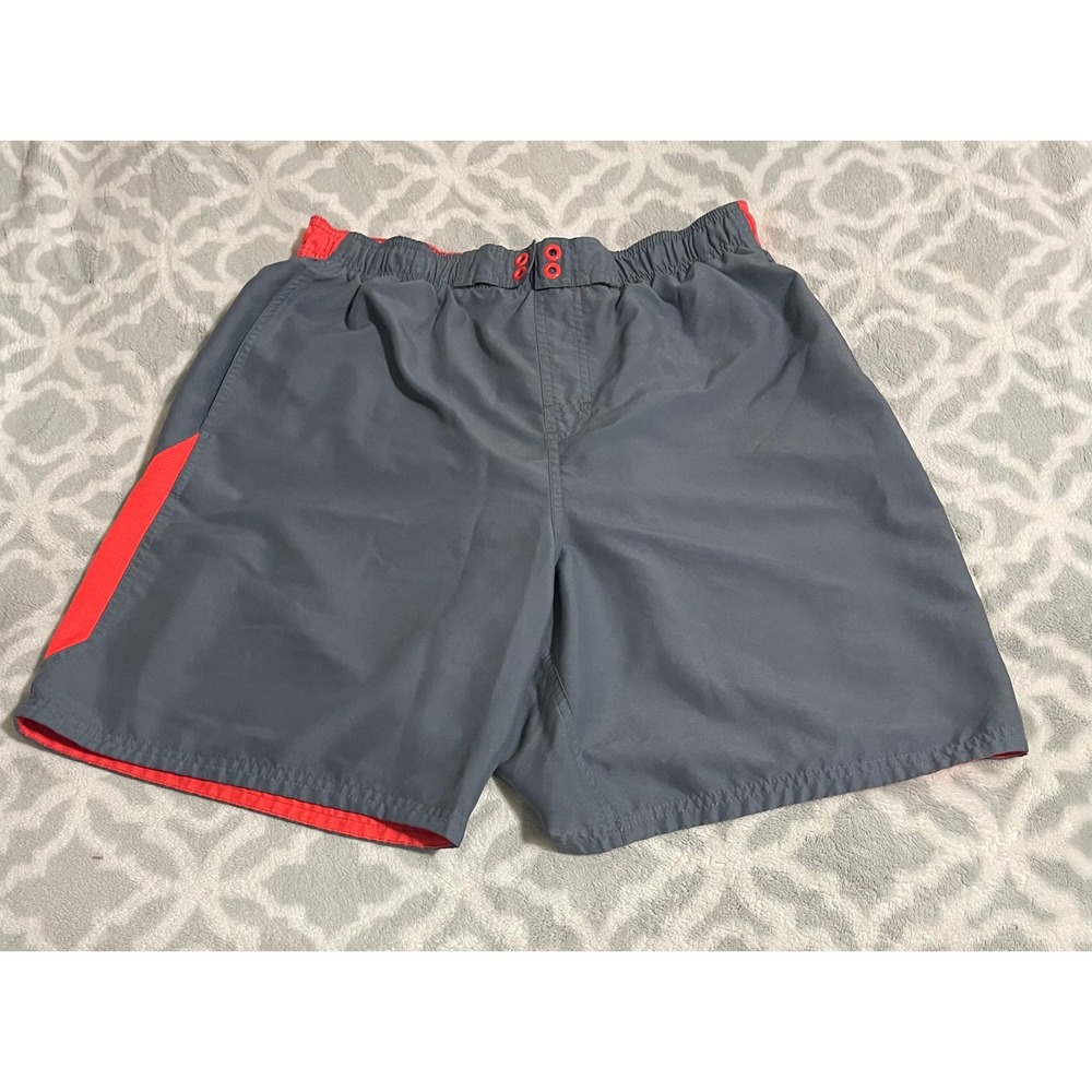 Nike Mens Gray Orange Colorblock Swim Trunks Board Shorts Size Large